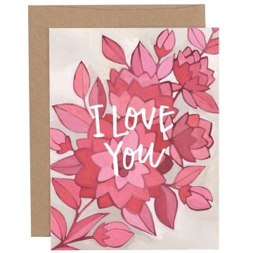 Pink Floral I Love You Greeting Card